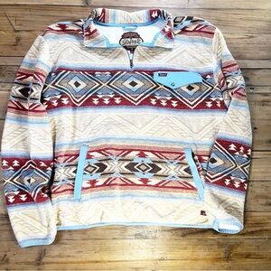 Vtg Rafter Men's Red and Blue Aztec Western 1/4 Zip-Up Pullover Western shirt